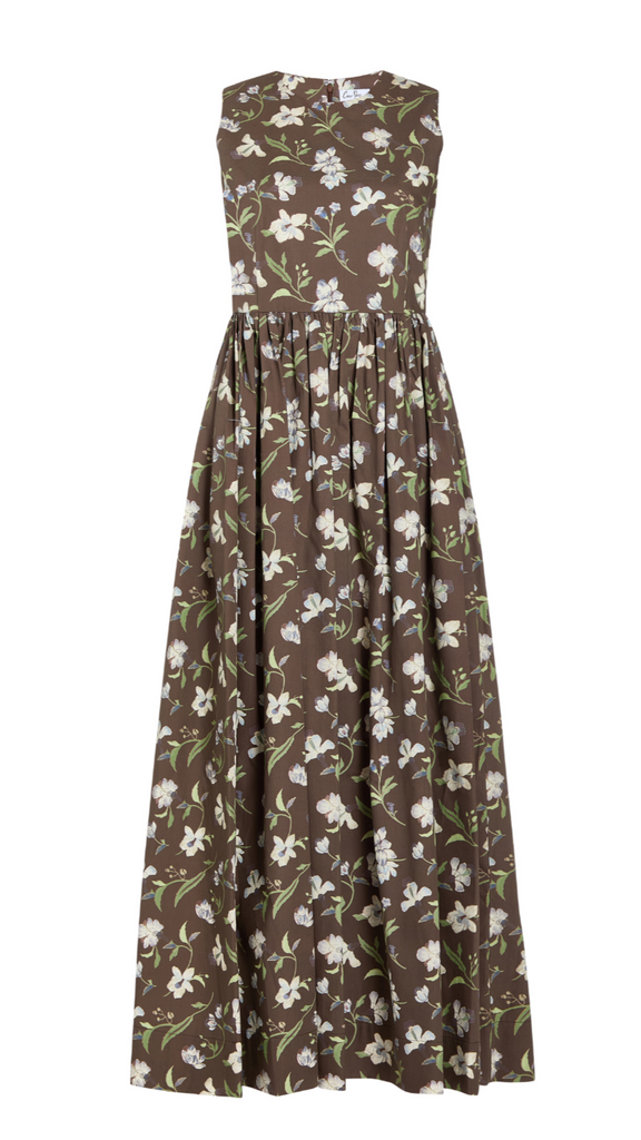 Ankle-Length Cornelia Dress in Brown Hibiscus