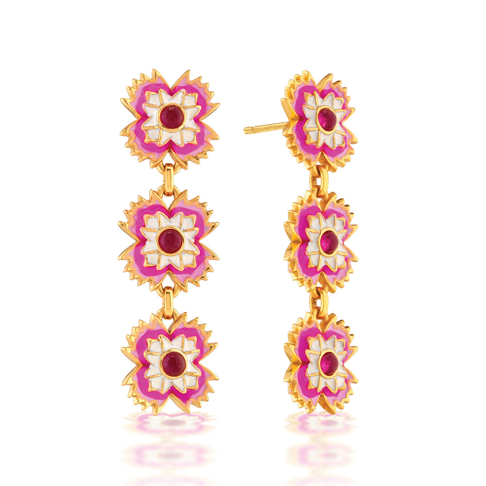 Dianthus Linear Earrings in Enamel/Jade