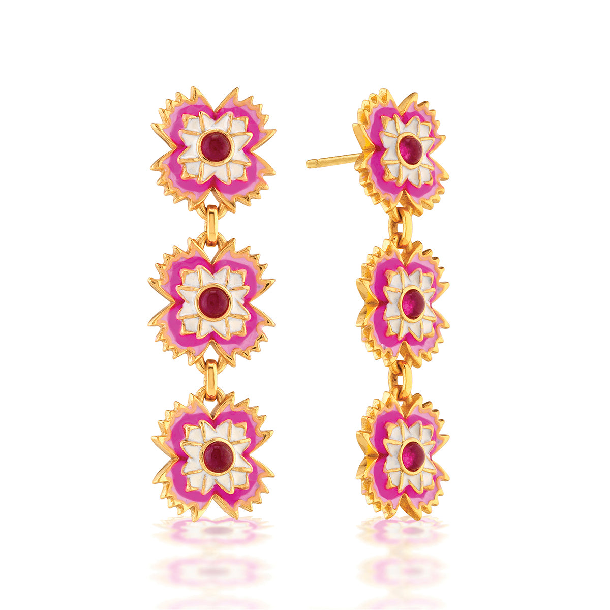 Dianthus Linear Earrings in Enamel/Jade