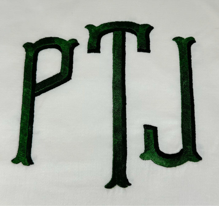 California King Duvet Cover with Green 3 Line Border and Green Monogram