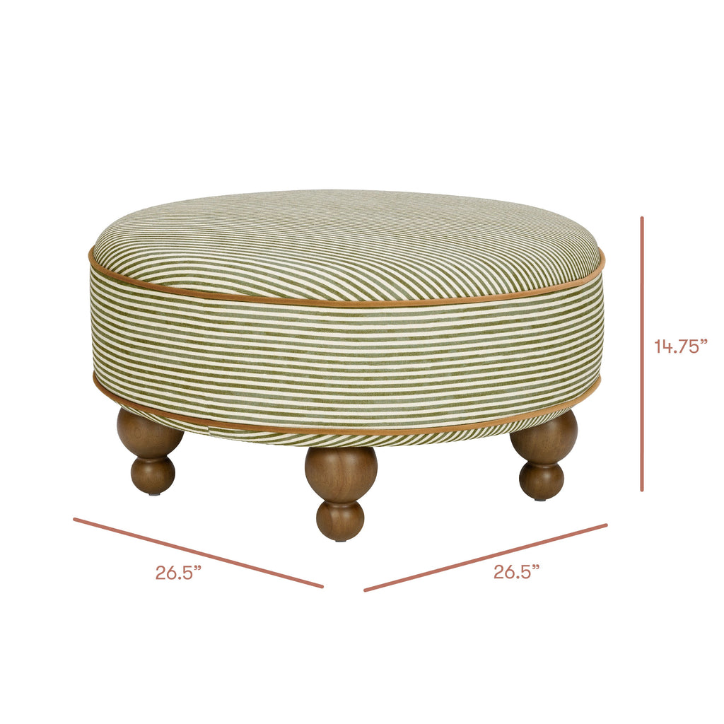 Astre Ottoman by Nate Berkus in Performance Olive Stripe Eco-Crossweave with Toffee Feet
