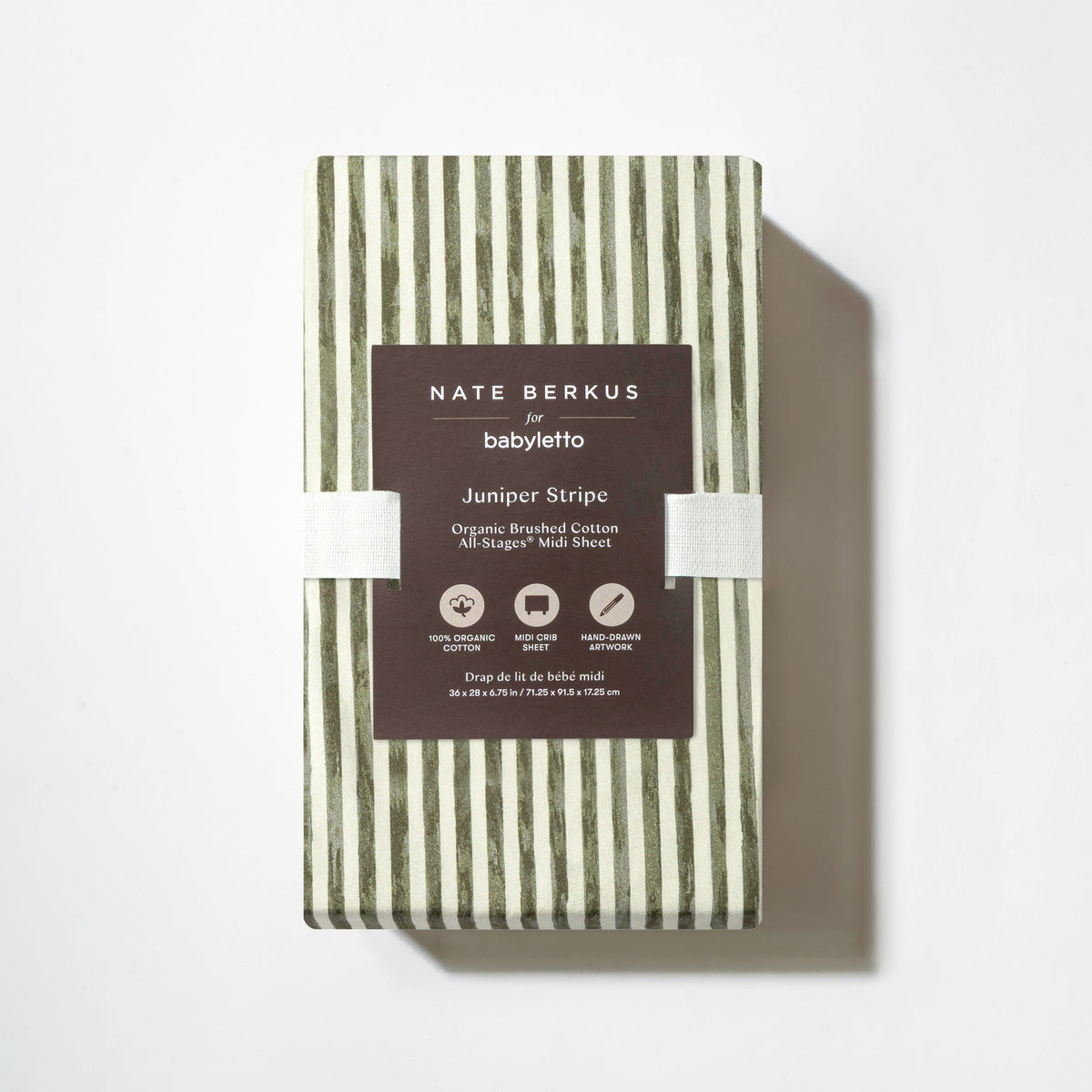All-Stages® Midi Crib Sheet in GOTS Certified Organic Brushed Cotton by Nate Berkus in Juniper Stripe
