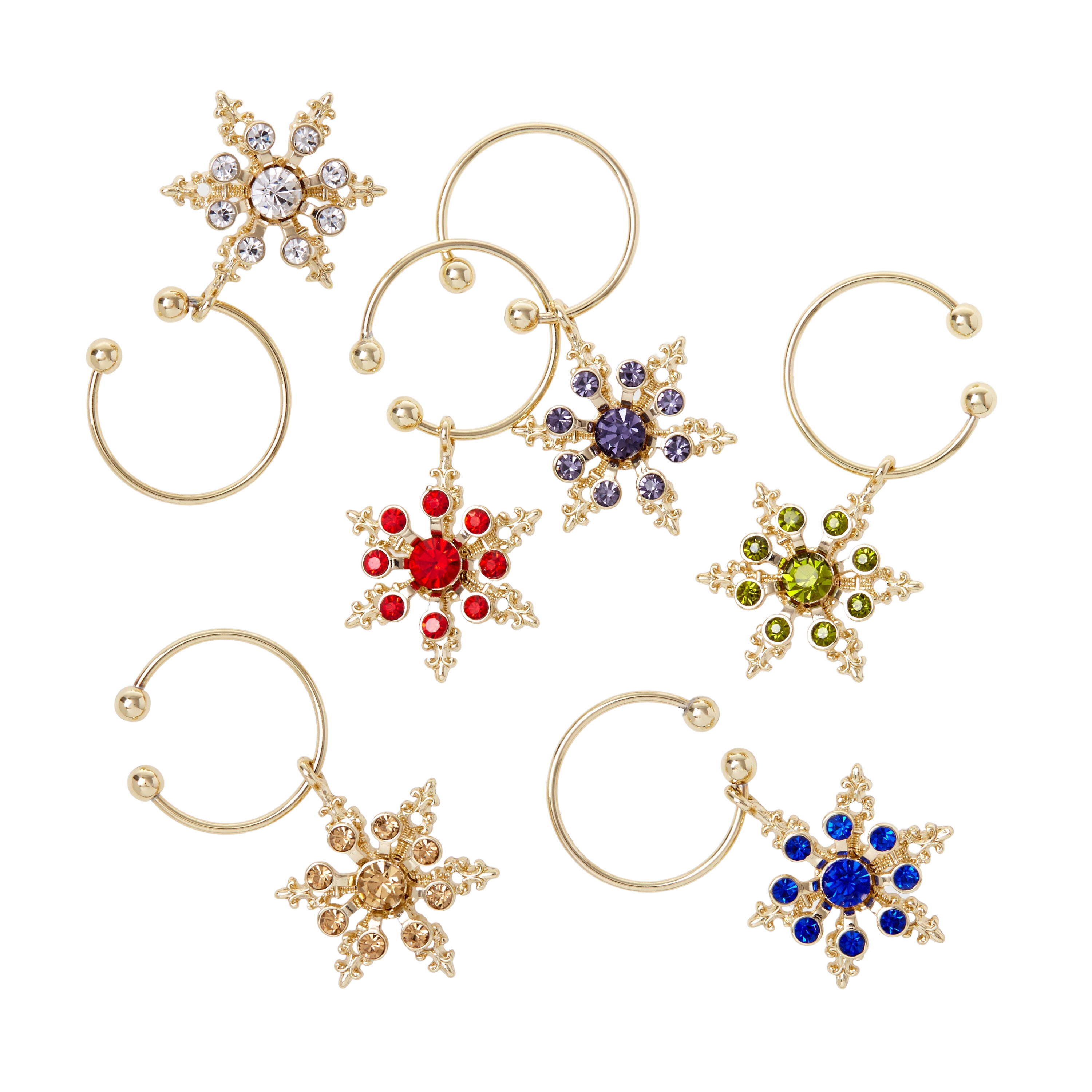 Snowflake Wine Charms in Jewel Tones