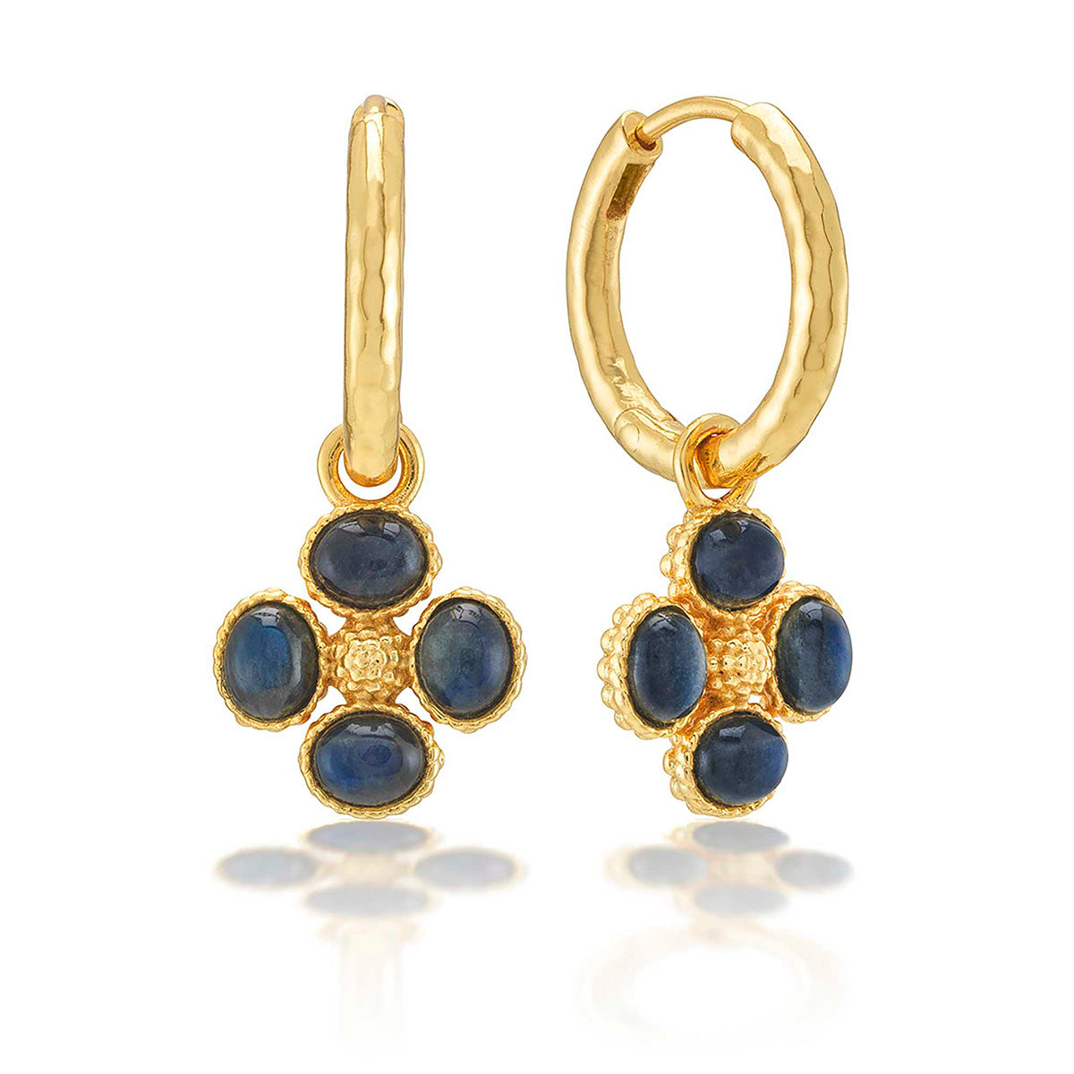 Berry Clover Hoop Earrings with Double Sided Charm in Blue Labradorite