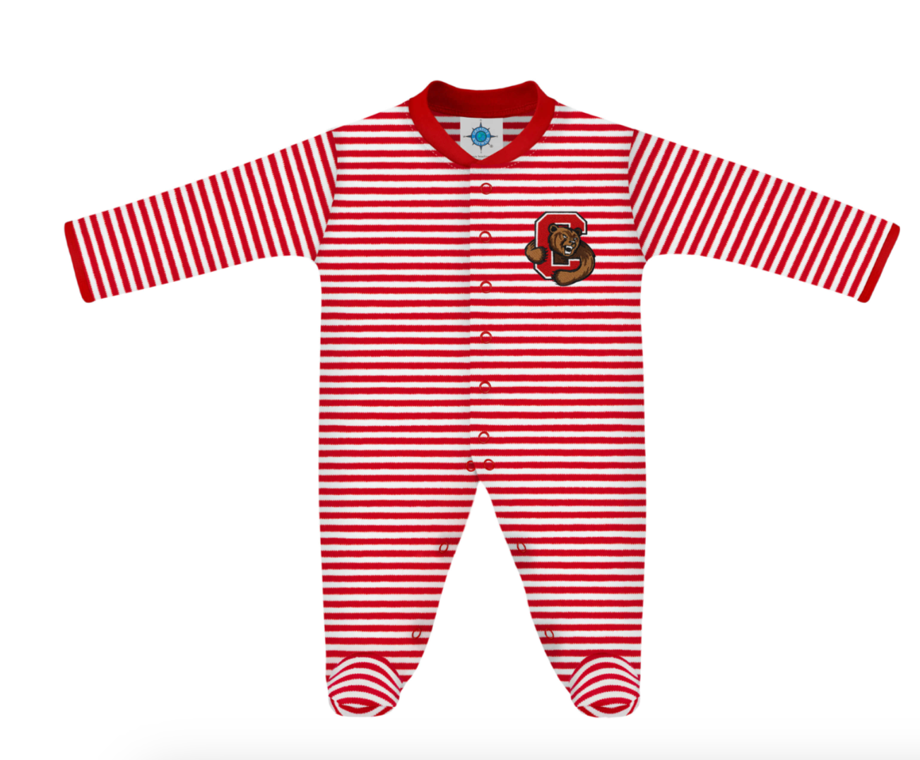 Cornell Big Red Striped Footed Romper
