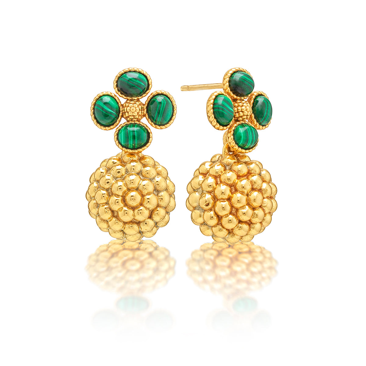 Berry Clover Drop Earrings in Malachite