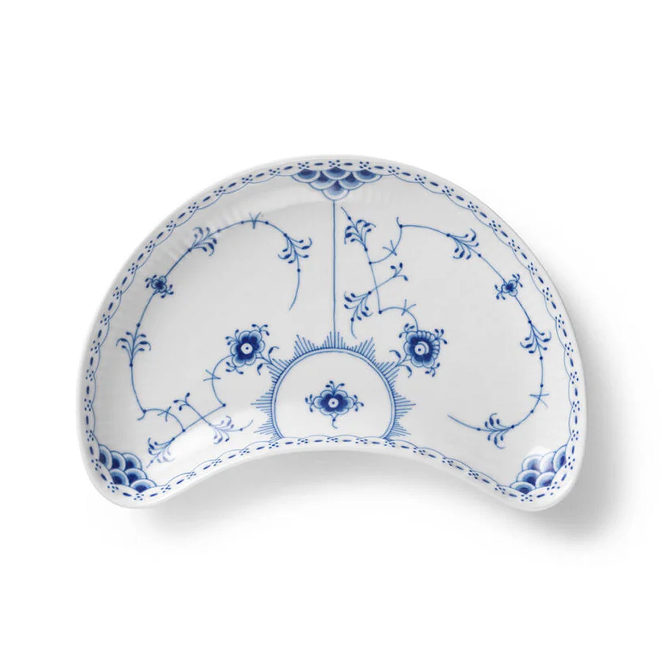 Blue Fluted Half Lace Half Moon Dish, 8.7"