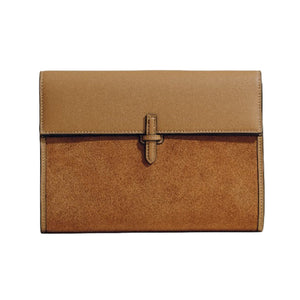The Large Soft Clutch in Camel Suede