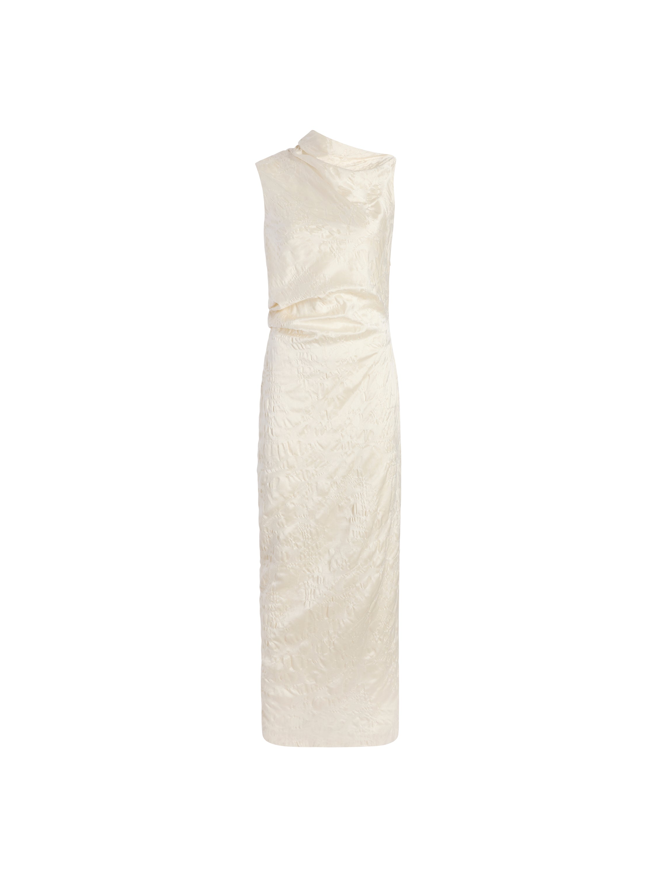 liana satin jacquard shoulder dress in ivory Princess Ballgown Adorned with Shimmering Pearl Beads