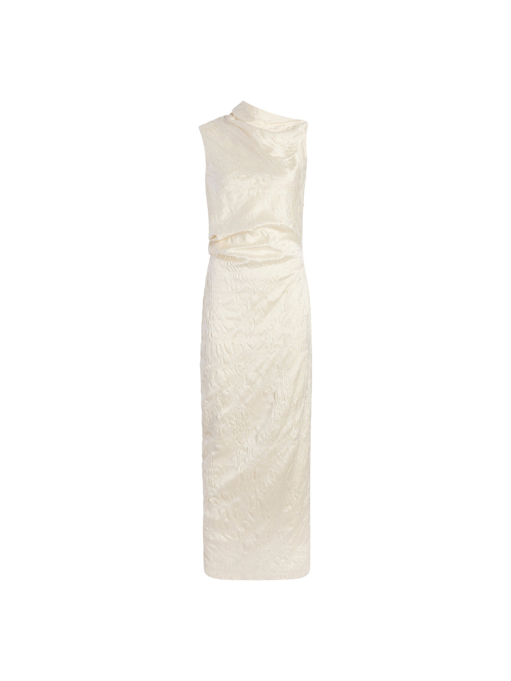 Satin Jacquard Column Dress in Ivory