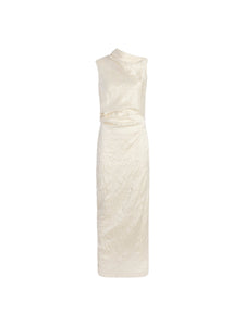 Satin Jacquard Column Dress in Ivory