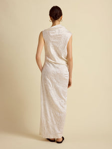 Satin Jacquard Column Dress in Ivory