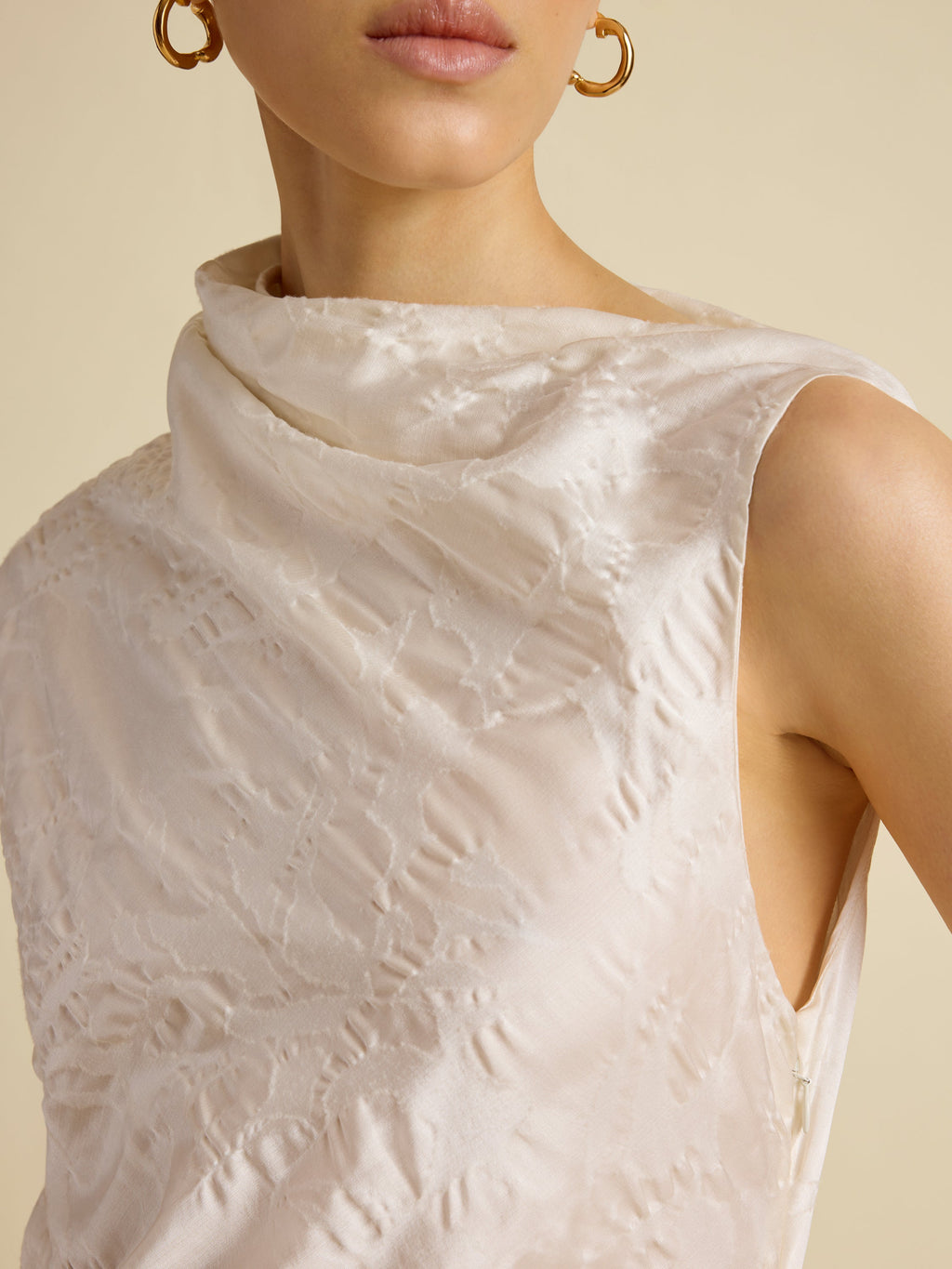 Satin Jacquard Column Dress in Ivory