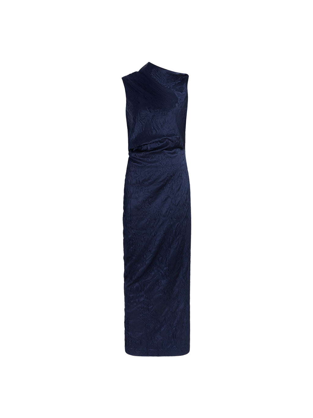 Satin Jacquard Column Dress in Navy