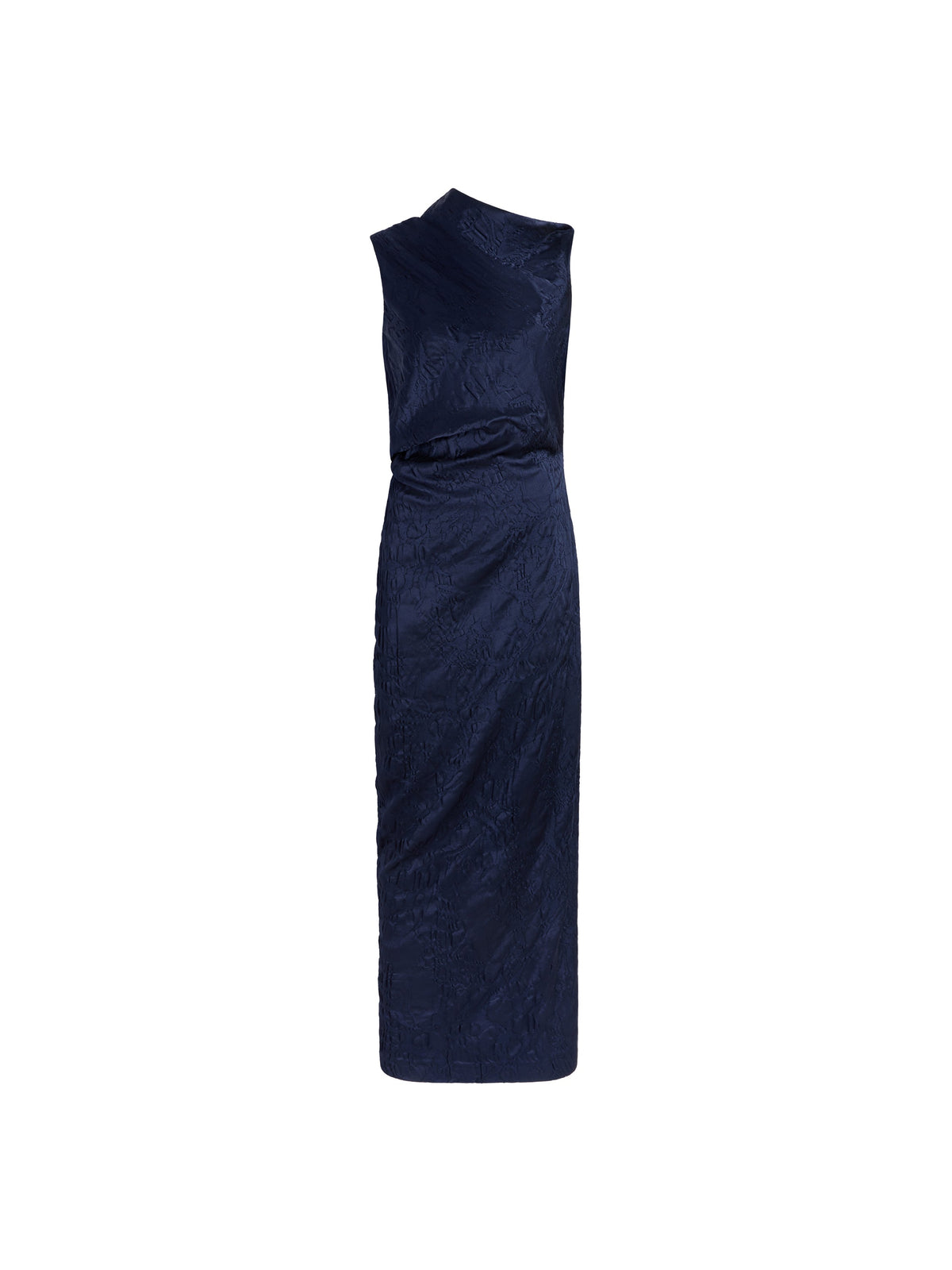 Satin Jacquard Column Dress in Navy