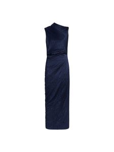 Satin Jacquard Column Dress in Navy