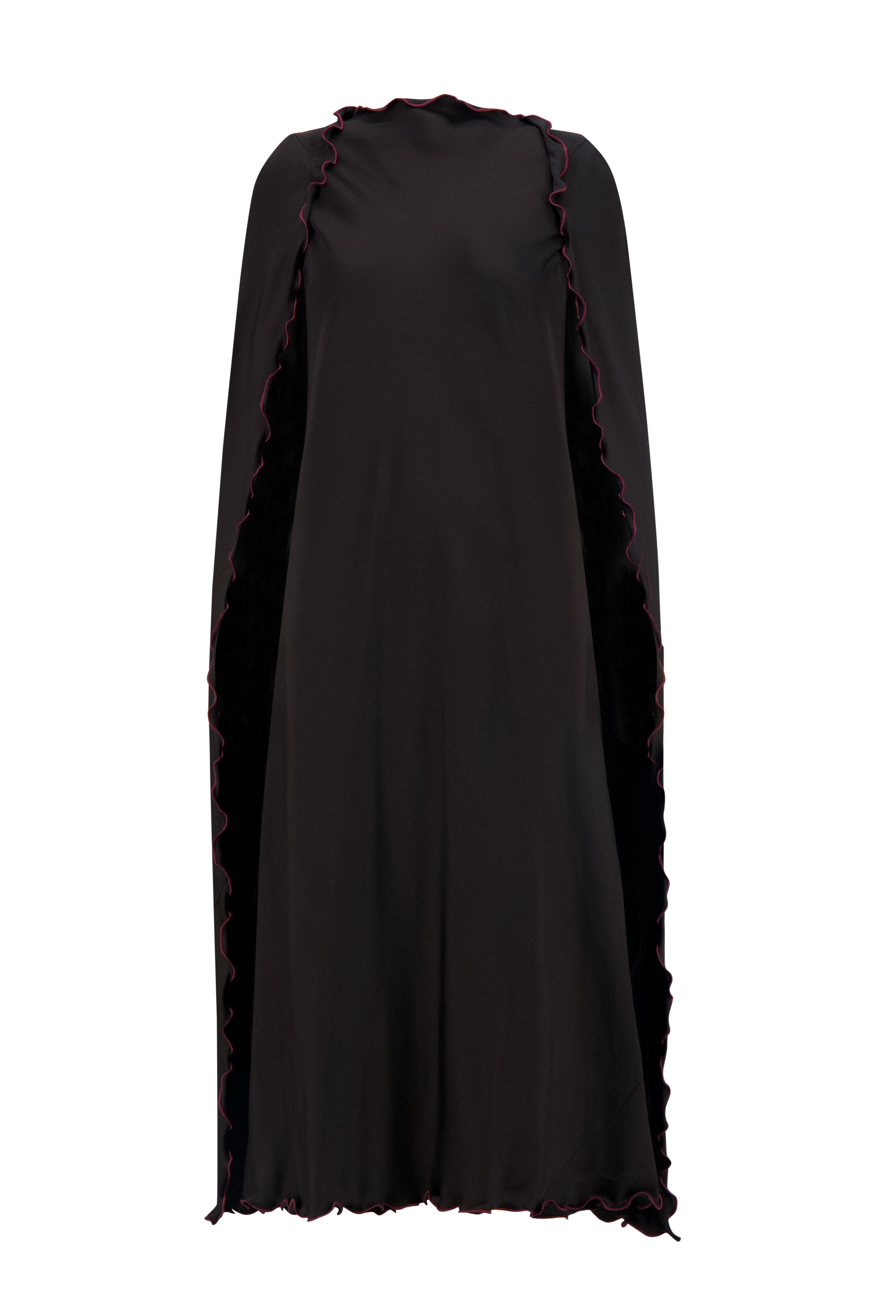 Cady Cape Dress with Scalloped Edge in Black