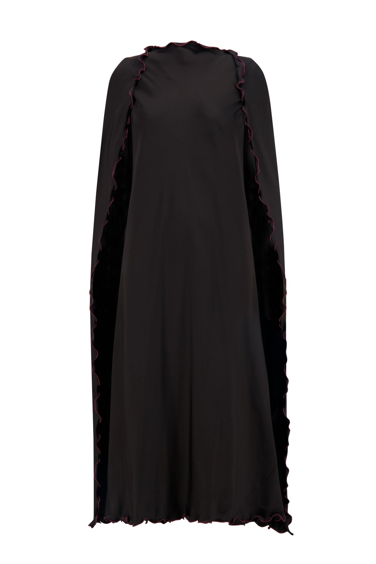 Cady Cape Dress with Scalloped Edge in Black