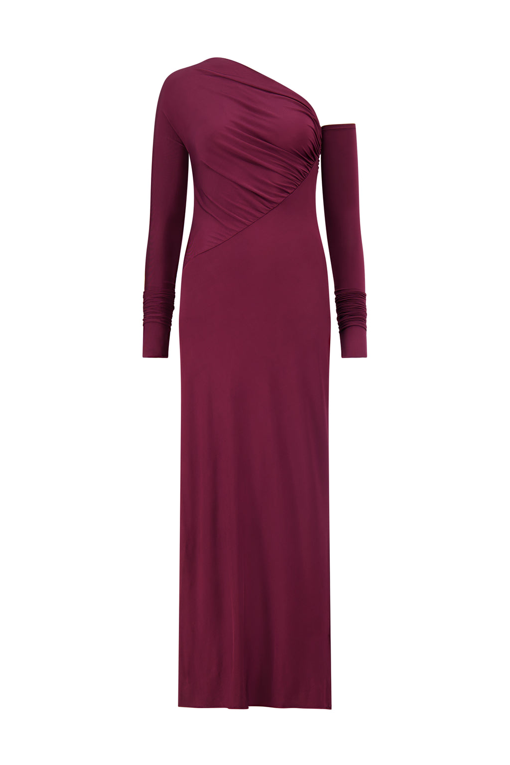 Jersey One-Shoulder Draped Dress in Garnet