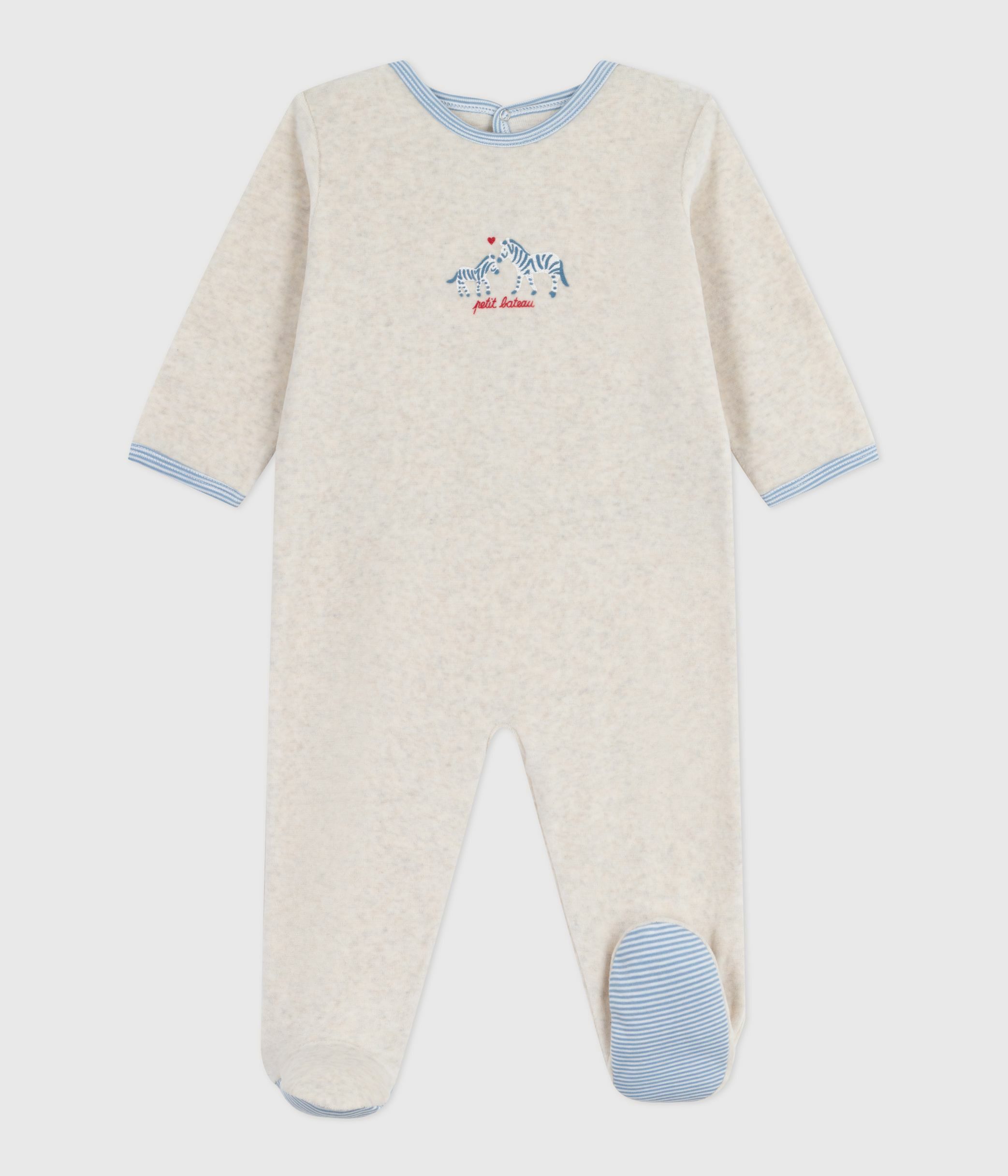 Babies' Zebra velour pyjama suit with a back opening