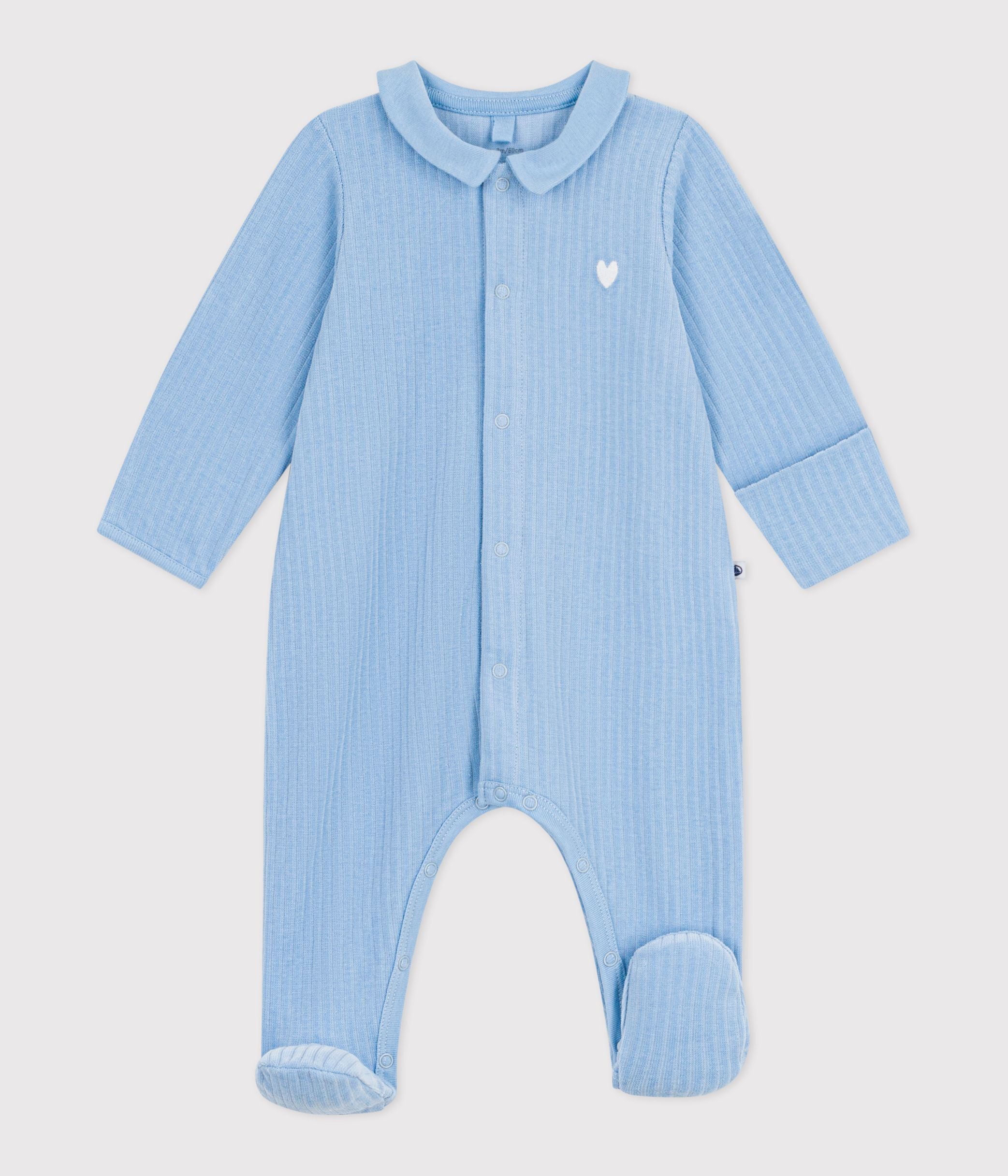 Babies' plain velour pyjama suit with a collar