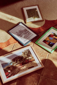 A collection of colourful photos frames