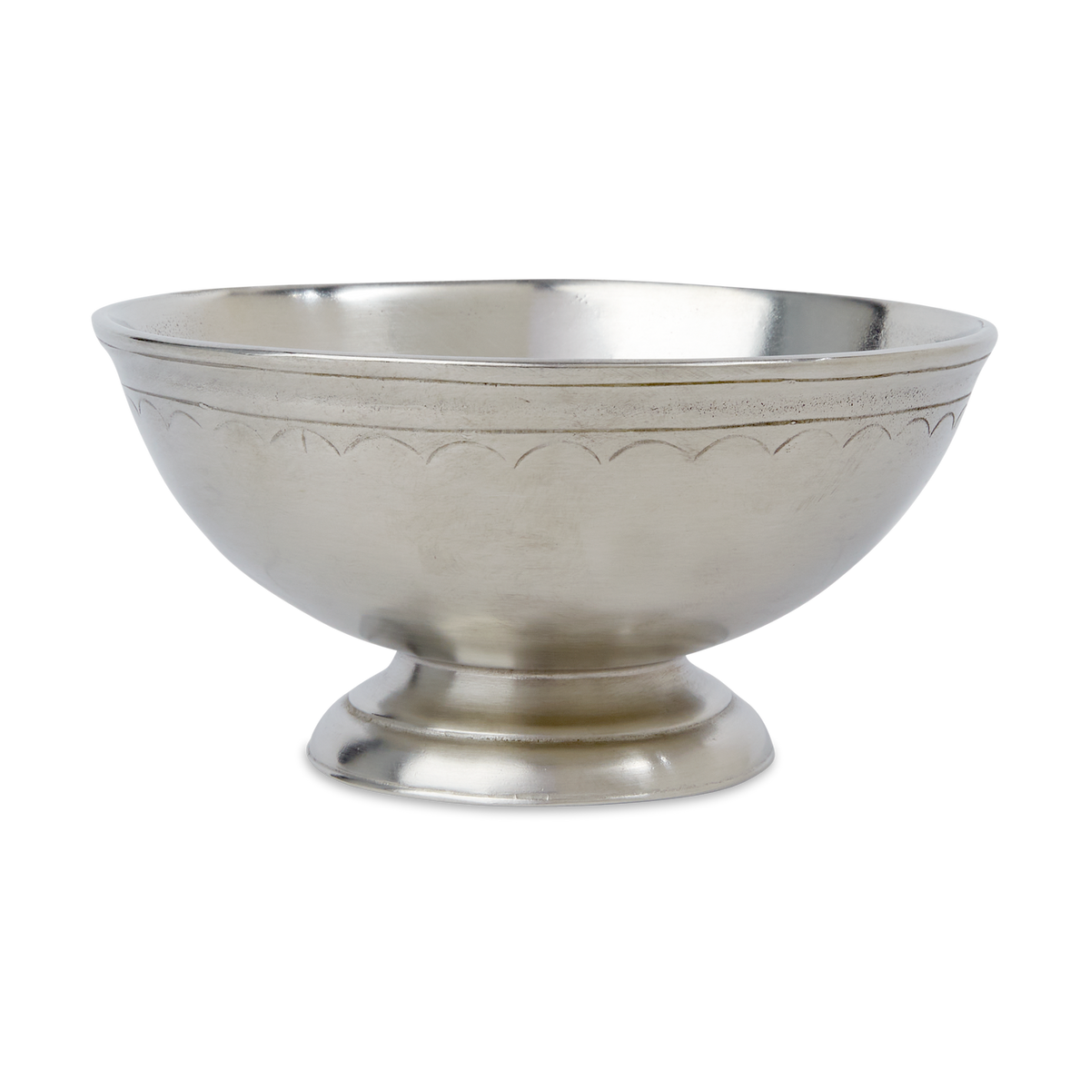 Front view of Footed Bowl, Small showcasing delicate scallop rim design with a white background