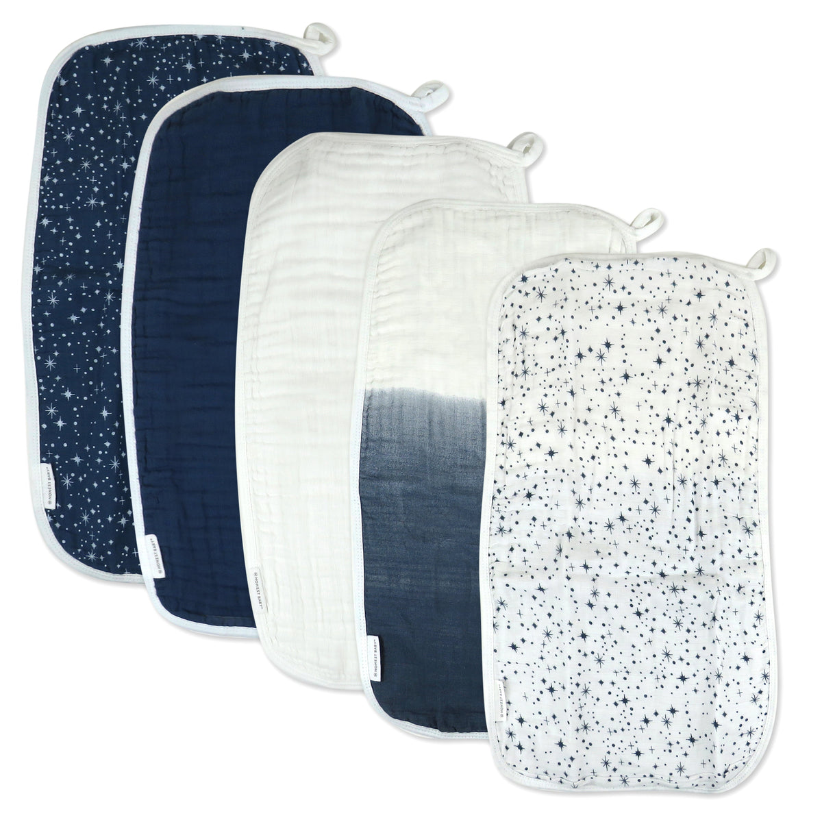 5-Pack Organic Cotton Multi-layer Woven Burp Cloths, Twinkle Star Navy