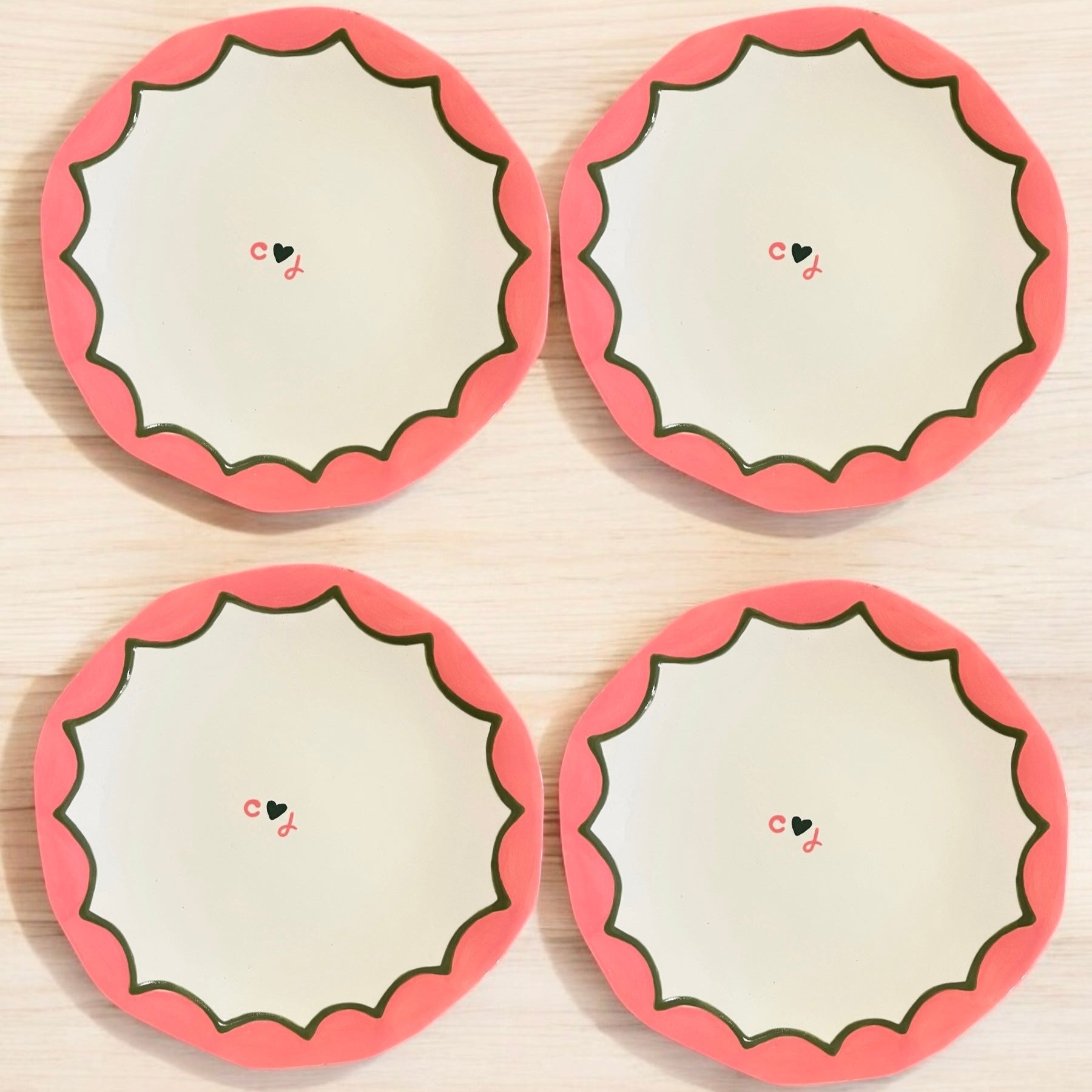 Hand-painted Custom Initial Casual Dinner Plates, Set of 4