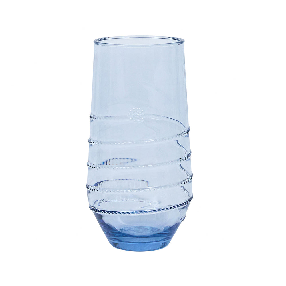 Front view of Amalia Acrylic Large Tumbler in Ocean showcasing its spiraling thread design on a white background