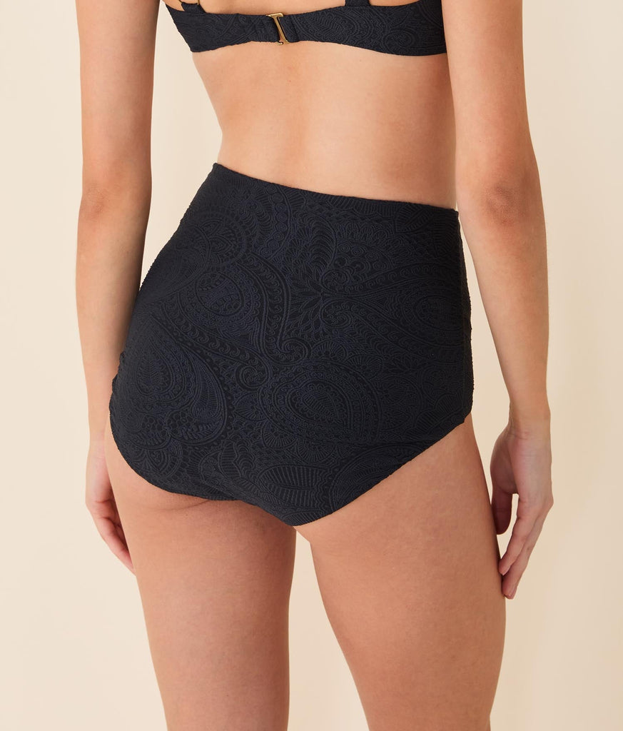 The Super High Waist Bikini Bottom | Black Paisley