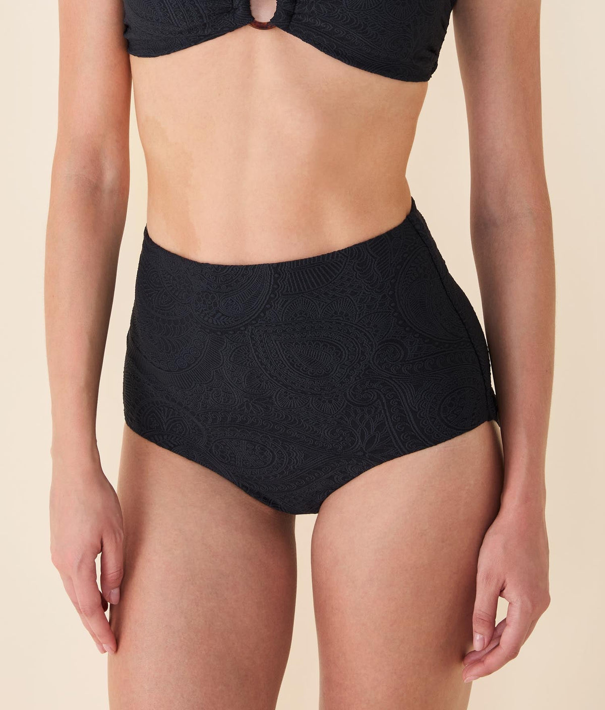 The Super High Waist Bikini Bottom | Black Paisley