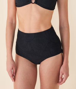 The Super High Waist Bikini Bottom | Black Paisley