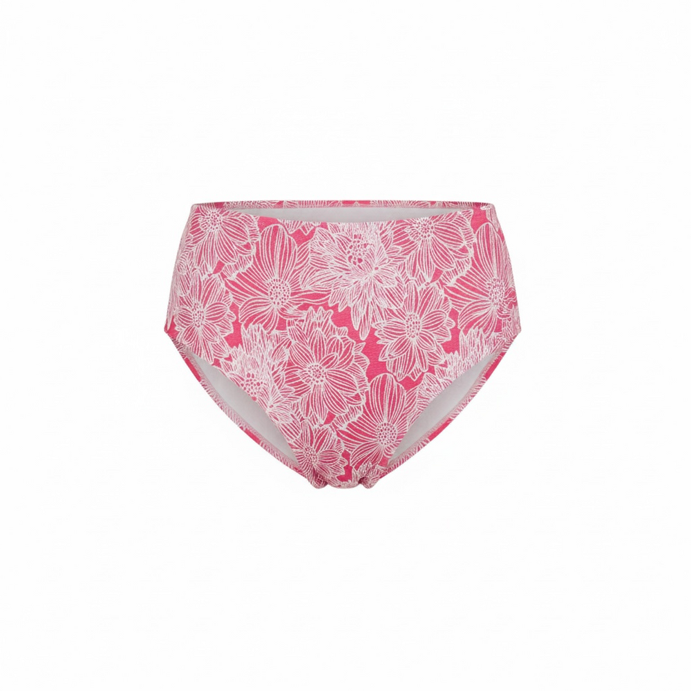The High Waist Bikini Bottom in Garden Jacquard Peachy