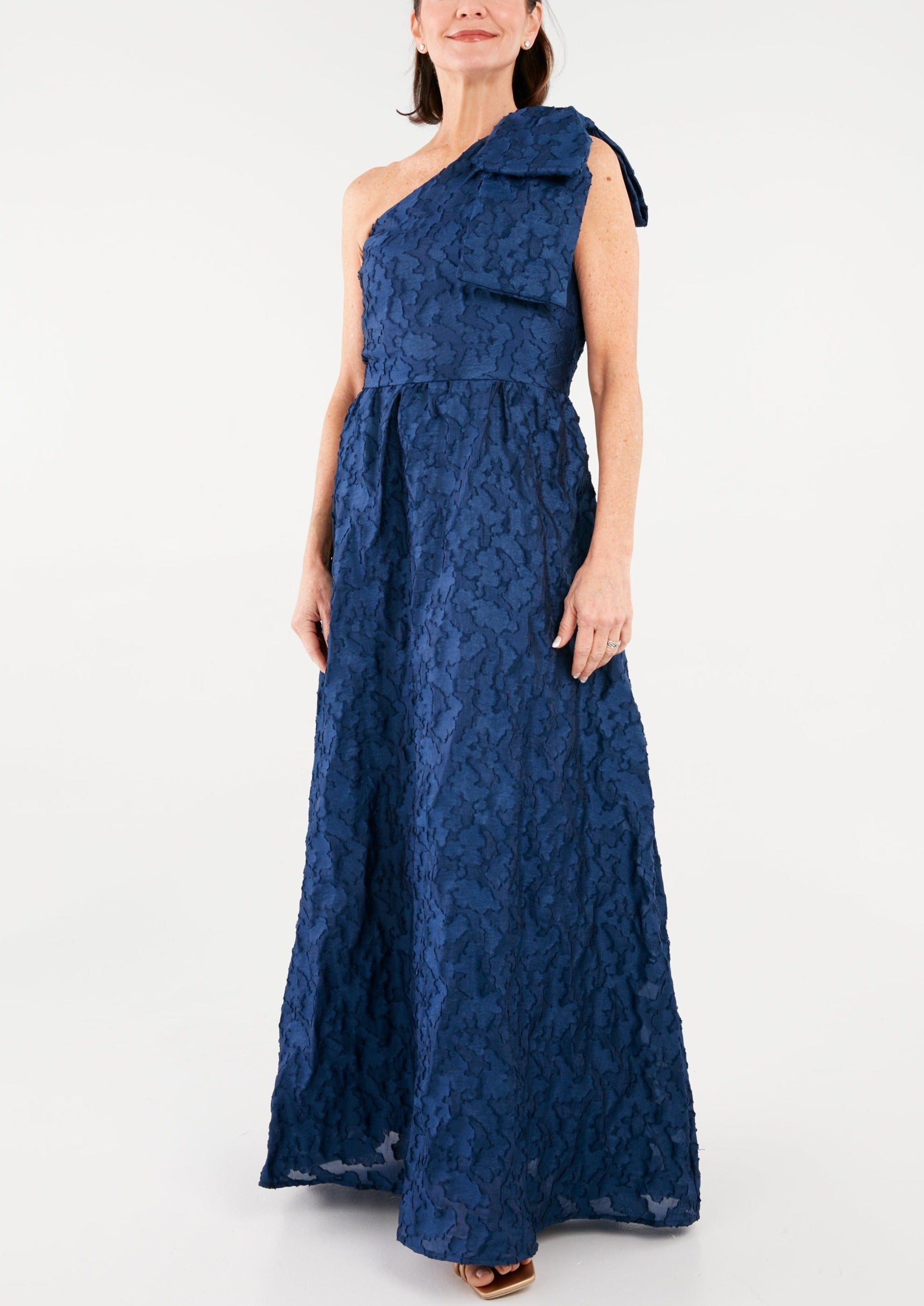 Caroline One-Shoulder Gown in Navy Organza