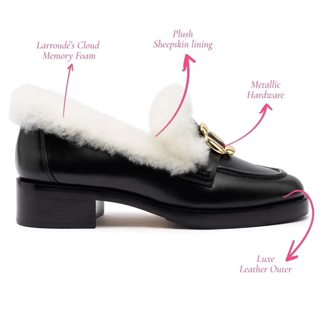 Bobbie Loafer In Black Leather and Natural Shearling