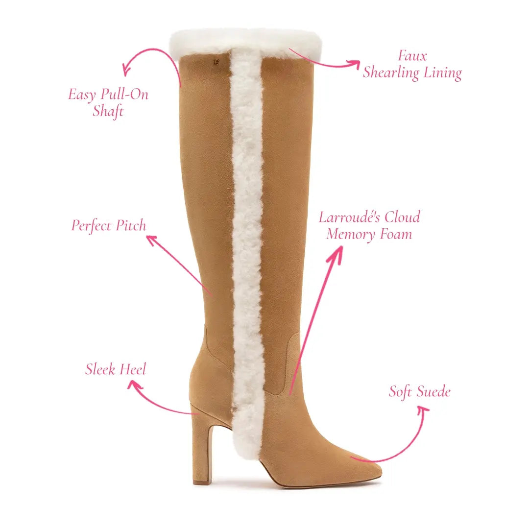 Cindy Hi Faux Fur Boot In Peanut Suede and Natural Shearling