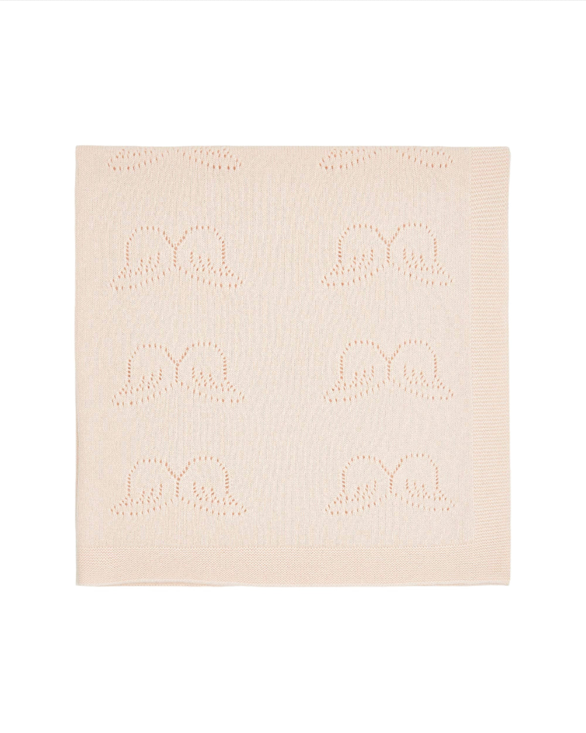 Front view of Angel Wing Cashmere Blanket in Pink showcasing all-over Angel Wing pointelle motif on a white background