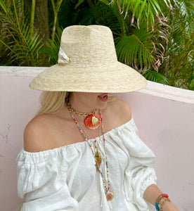 Hollyhock Sun Hat in Pink Marigold Block Print Hat Scarf