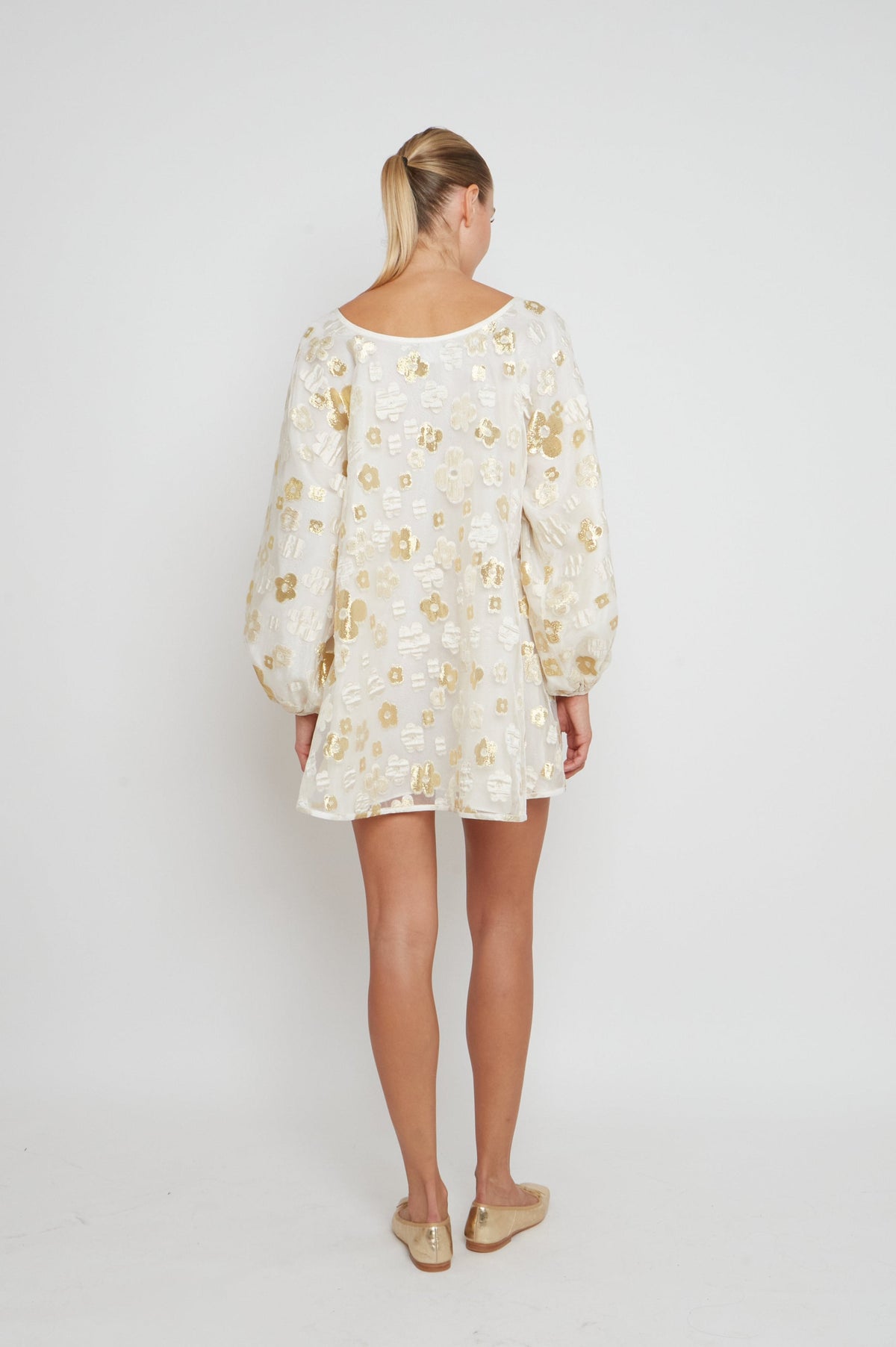 White and Gold Organza Good Luck Dress - Arianne Elmy