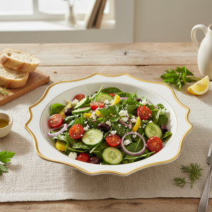Antique White Salad Serving Bowl in Gold Rim
