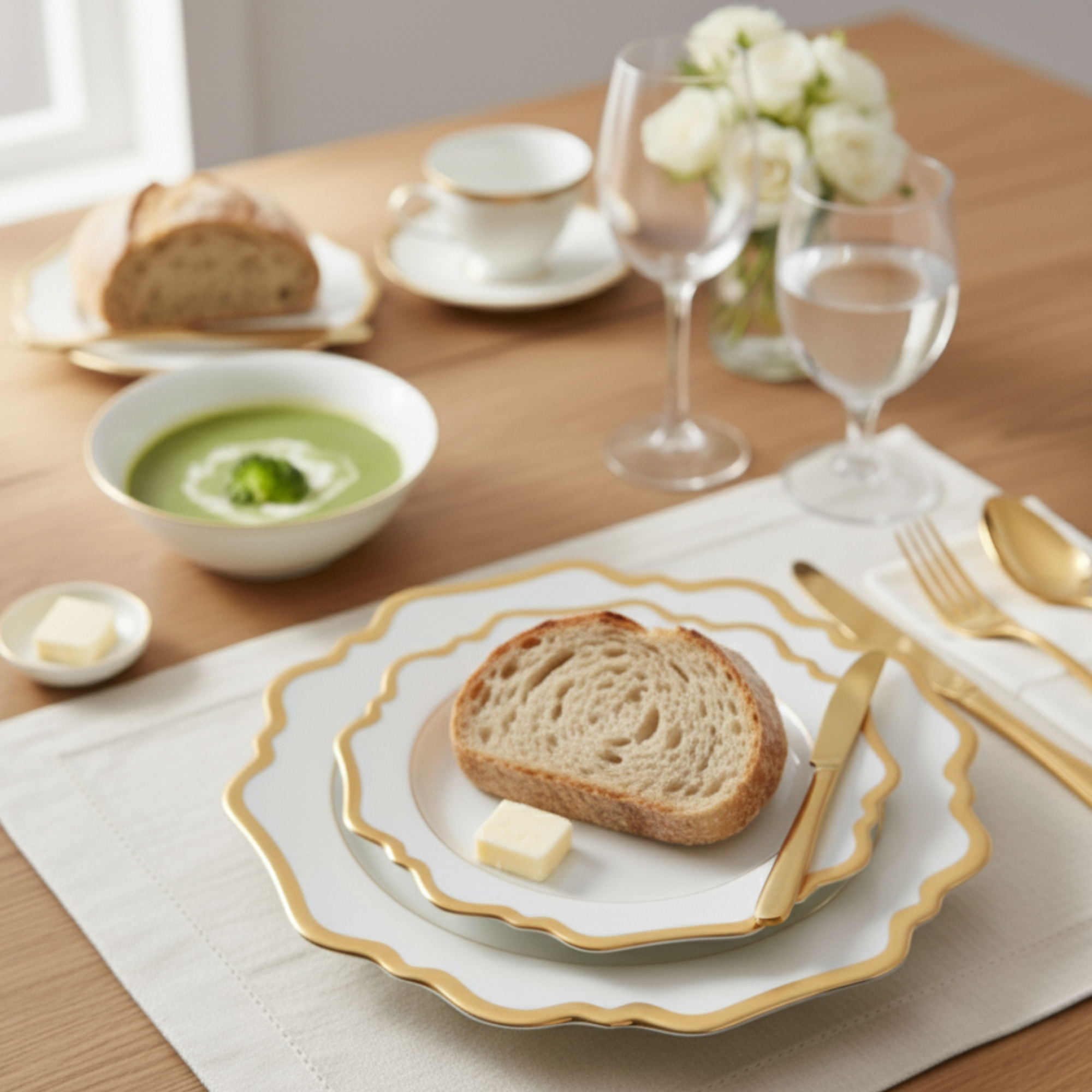 Antique White Dessert in Gold Rim