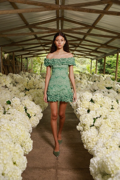 Gaudi Abito Corto Floreale In Georgette Verde - Vestito Estivo Donna, Senza Maniche