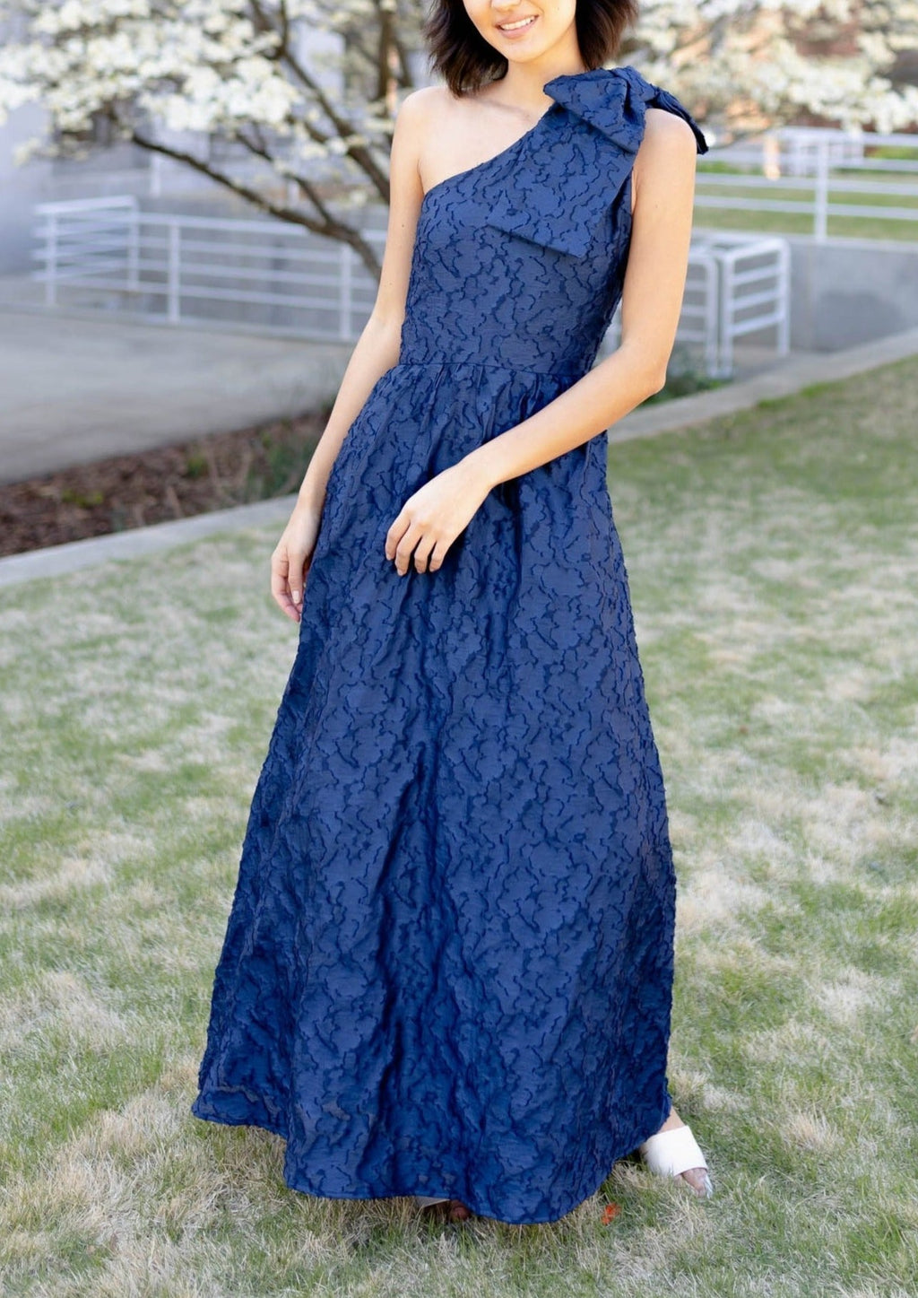Caroline One-Shoulder Gown in Navy Organza | Over The Moon Caroline One-Shoulder Gown in Navy Organza | Over The Moon