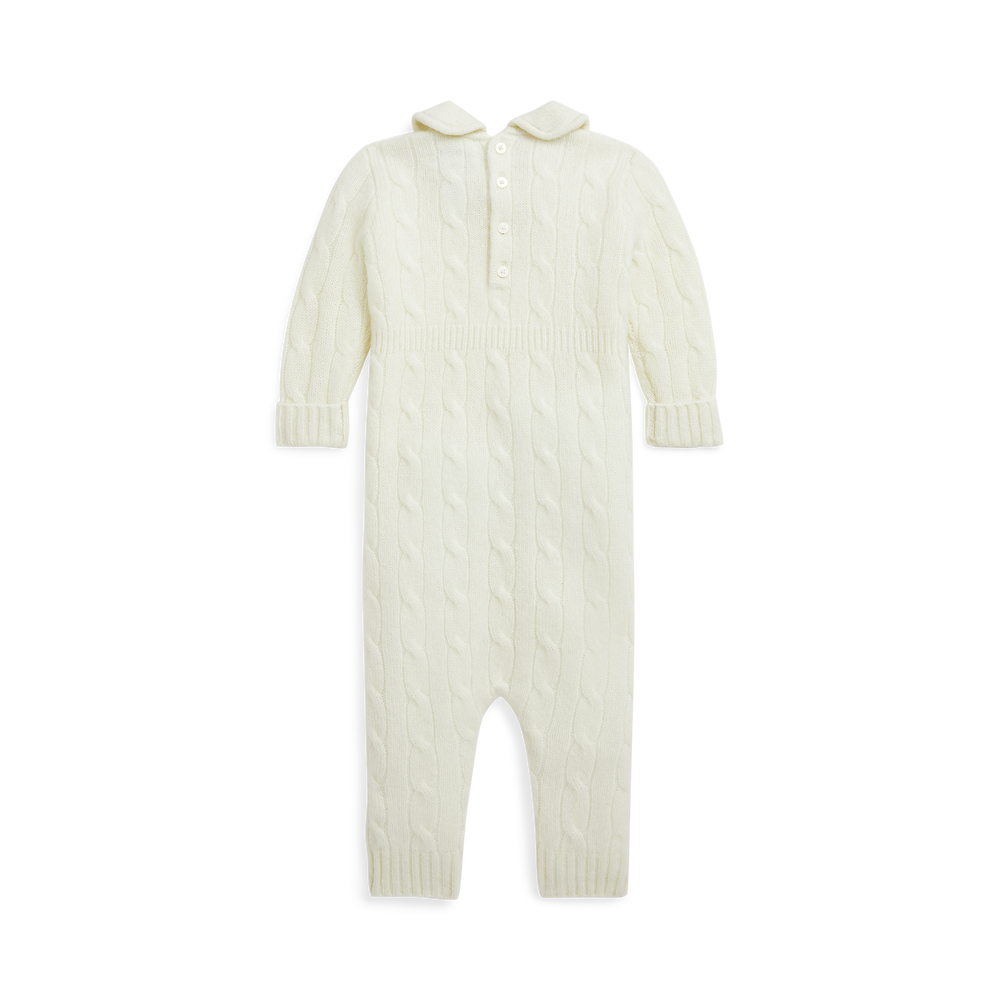 Long-Sleeve Cashmere Cable Knit Coverall in Warm White