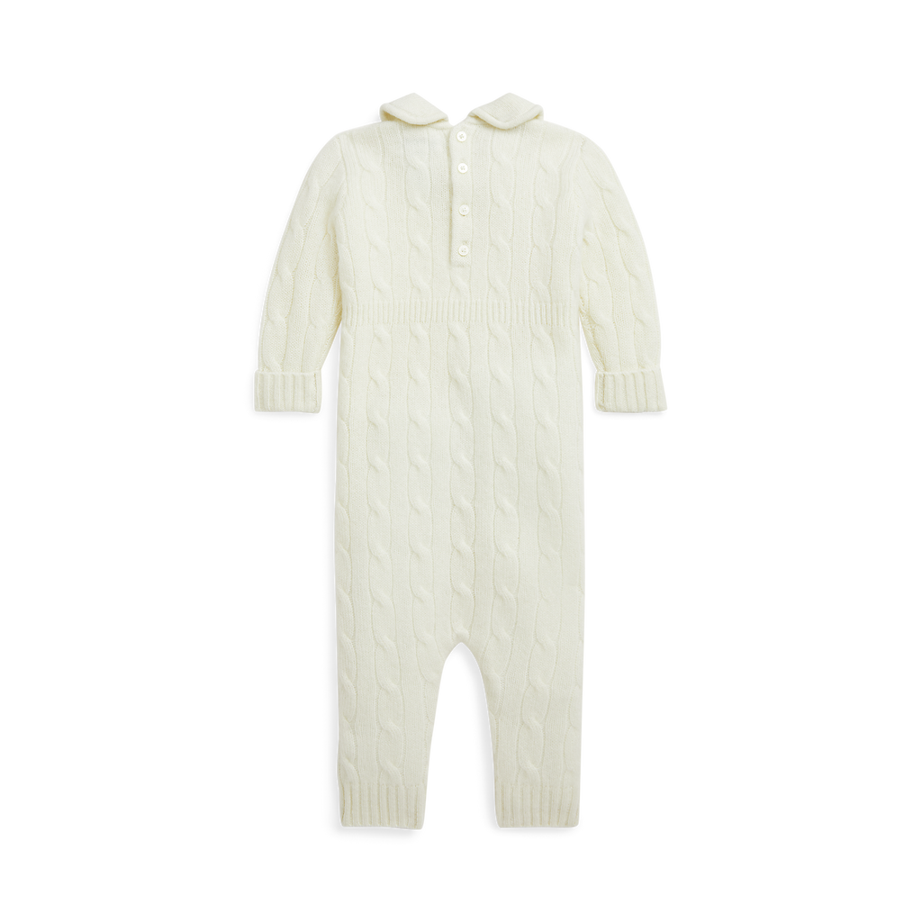 Long-Sleeve Cashmere Cable Knit Coverall in Warm White