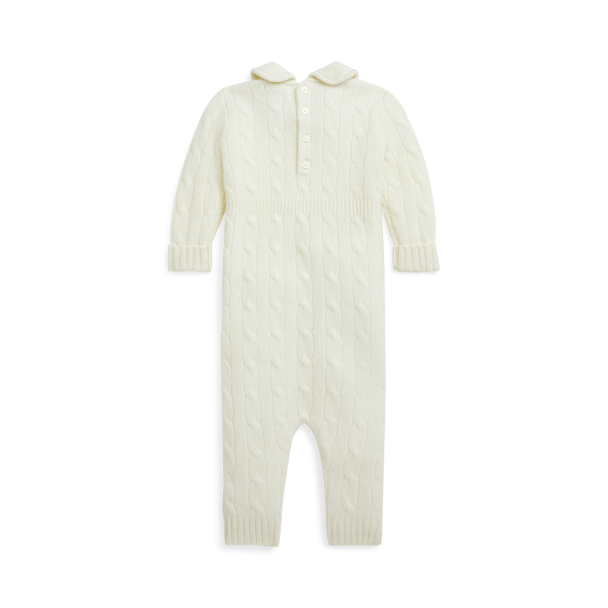 Long-Sleeve Cashmere Cable Knit Coverall in Warm White