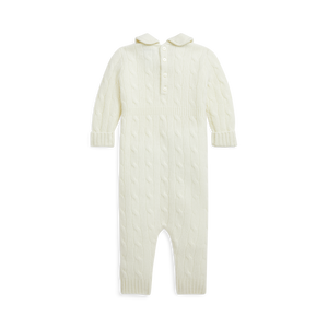 Long-Sleeve Cashmere Cable Knit Coverall in Warm White