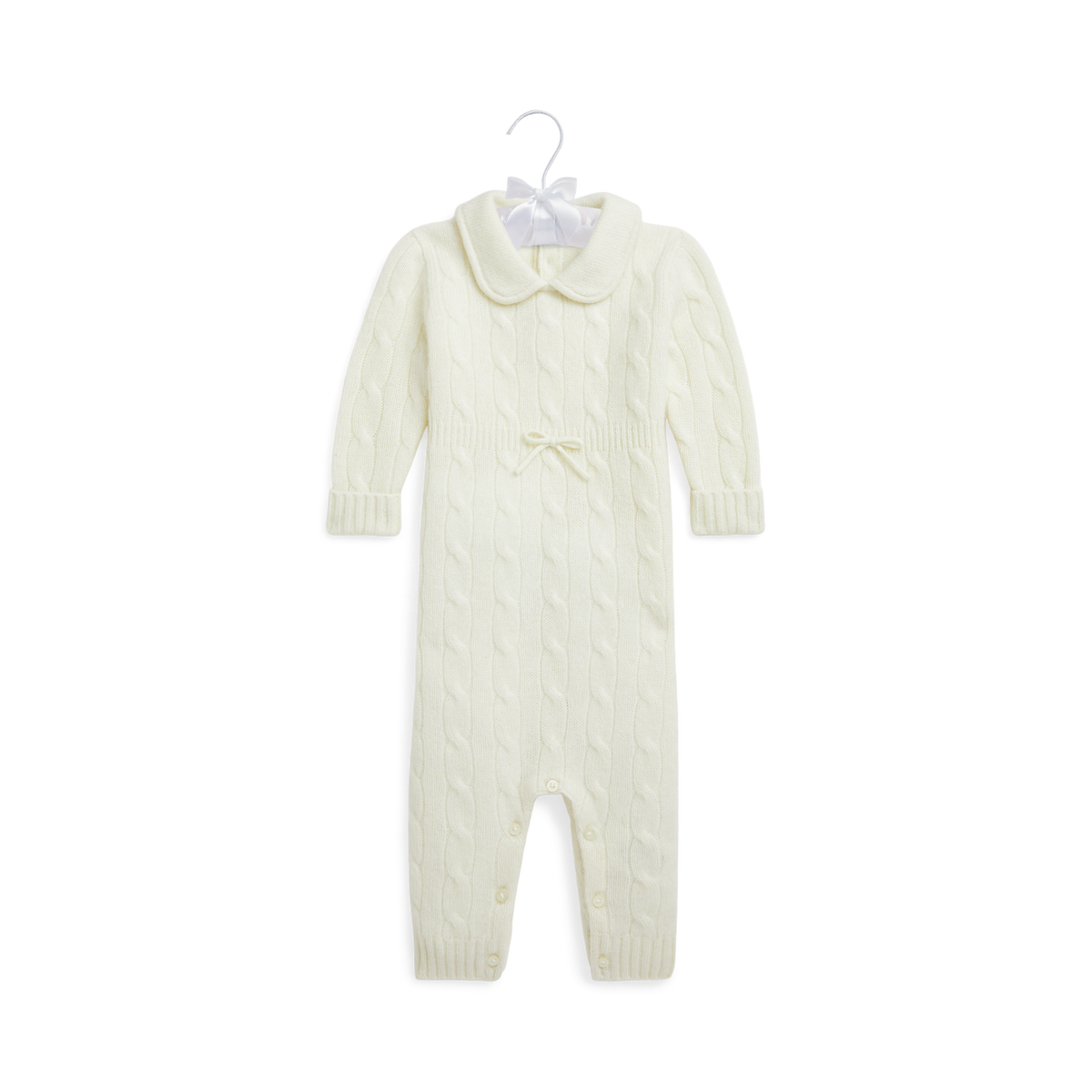 Long-Sleeve Cashmere Cable Knit Coverall in Warm White