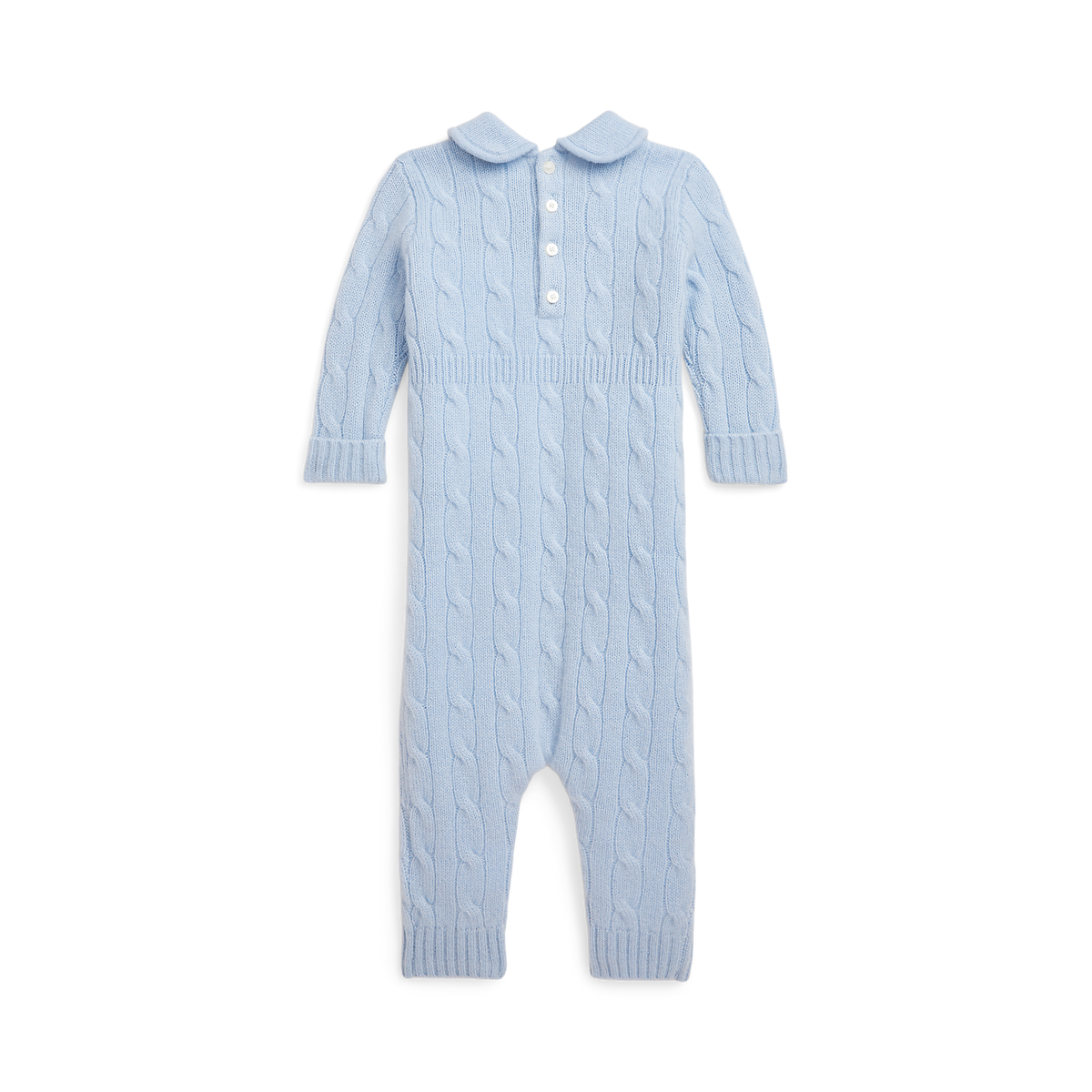 Long-Sleeve Cashmere Cable Knit Coverall in Pearl Blue